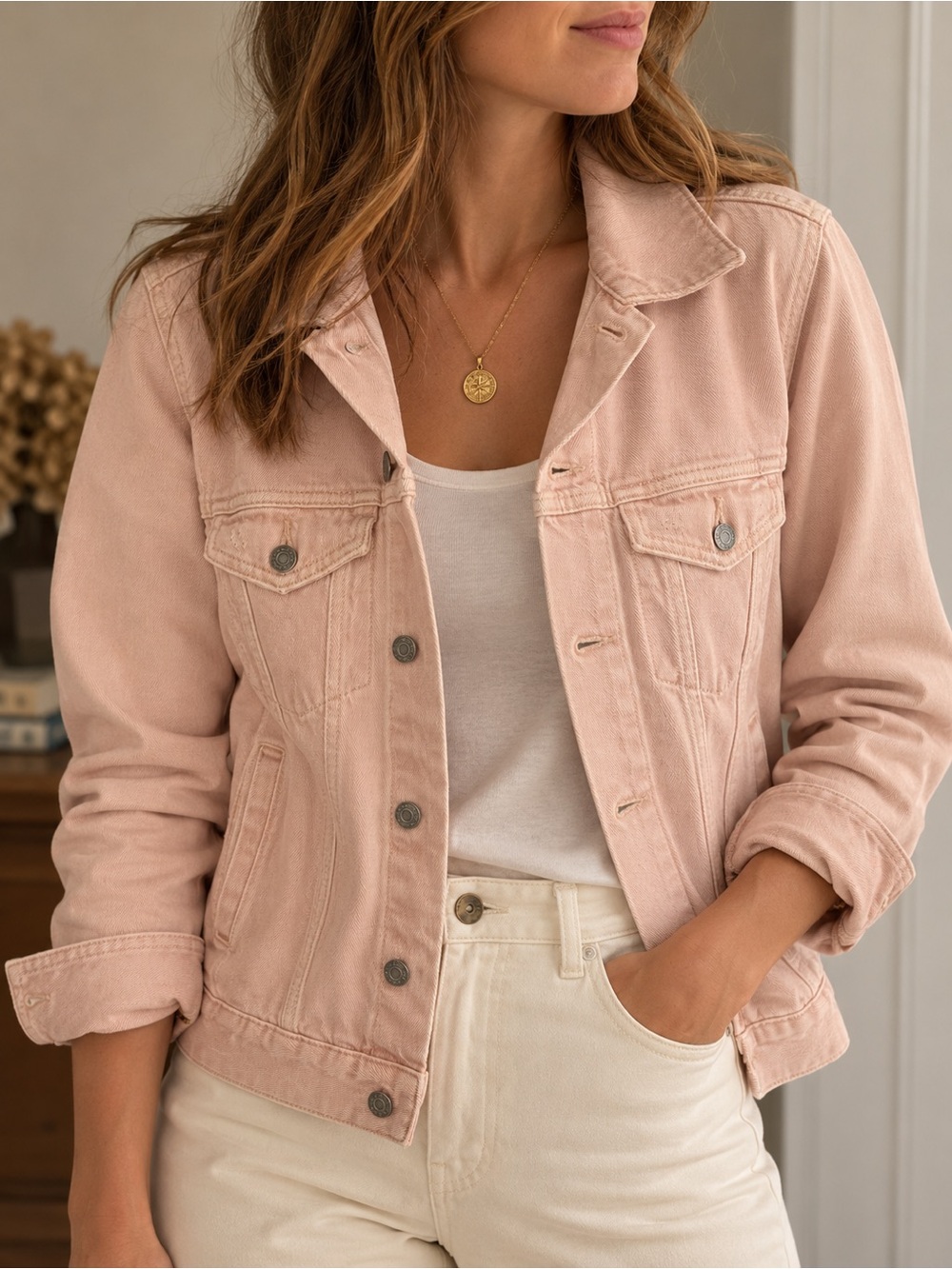 H&M Pale Pink Denim Jacket